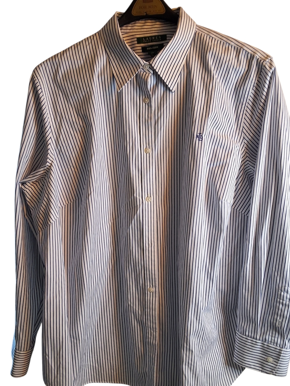 Ralph Lauren White Dress Shirt with Navy Pinstripes